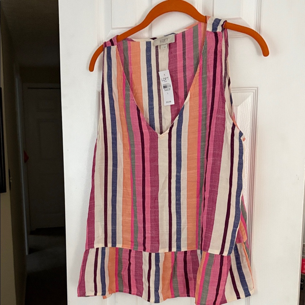 LOFT Women's V-Neck Striped Tank Top - Pink, Blue, Orange